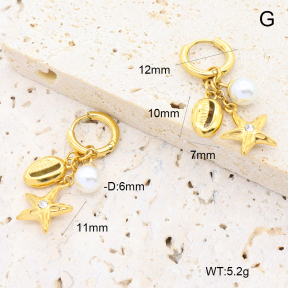 6E3002786vhon-G034  316 Pin 18K PVD Czech Stones & Resin Imitation Pearls,Handmade Polished  Stainless Steel Earrings