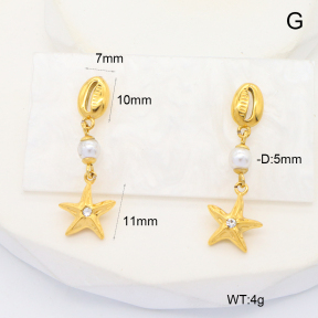 6E3002788vhmm-G034  316 Pin 18K PVD Czech Stones & Resin Imitation Pearls,Handmade Polished  Stainless Steel Earrings