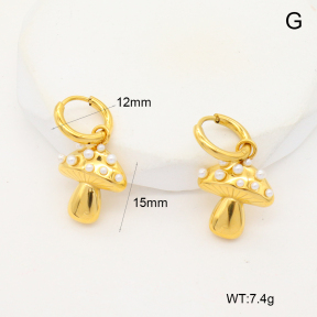 6E3002790ahjb-G034  316 Pin 18K PVD Resin Imitation Pearls,Handmade Polished  Stainless Steel Earrings