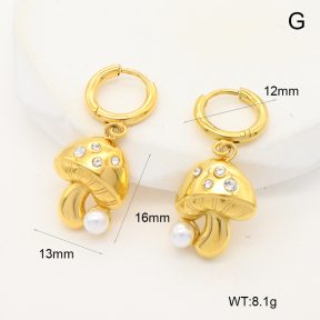 6E3002792ahjb-G034  316 Pin 18K PVD Czech Stones & Resin Imitation Pearls,Handmade Polished  Stainless Steel Earrings