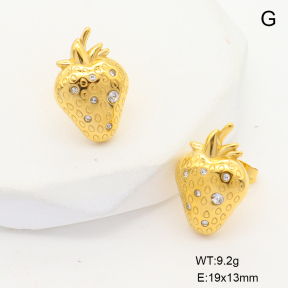 6E4004568bhbm-G034  316 Pin 18K PVD Czech Stones,Handmade Polished  Stainless Steel Earrings