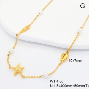 6N3001951aivb-G034  18K PVD Czech Stones & Resin Imitation Pearls,Handmade Polished  Stainless Steel Necklace