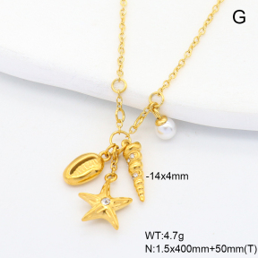 6N3001952vhol-G034  18K PVD Czech Stones & Resin Imitation Pearls,Handmade Polished  Stainless Steel Necklace