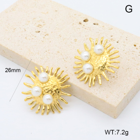 GEE002775bhia-066  316 Pin 18K PVD Resin Imitation Pearls,Handmade Polished  Stainless Steel Earrings  BC25090305E-P