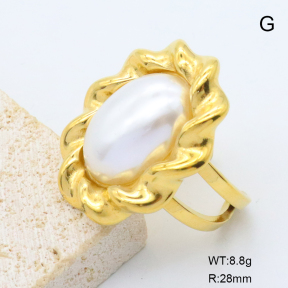 GER001470bhva-066  18K PVD Resin Imitation Pearls,Handmade Polished  Stainless Steel Ring   BC24102070R-P
