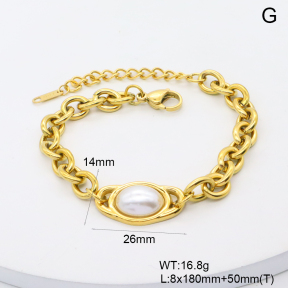 GEB000834bhia-066  18K PVD Resin Imitation Pearls,Handmade Polished  Stainless Steel Bracelet  BC25100326B-P