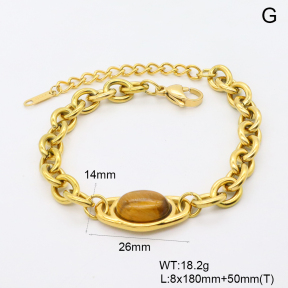 GEB000835bhia-066  18K PVD Tiger Eye,Handmade Polished  Stainless Steel Bracelet  BC25100326B-BN