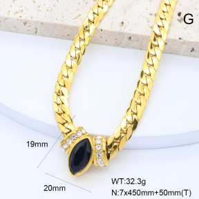 GEN002134vhmv-066  18K PVD Czech Stones & Zircon,Handmade Polished  Stainless Steel Necklace  BC25060143N-BK