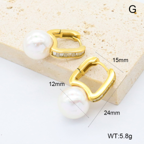 GEE002777bhia-066  18K PVD Zircon & Shell Beads,Handmade Polished  Stainless Steel Earrings  BC25100354E-P