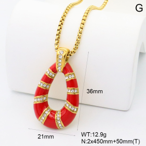 GEN002177bhia-066  18K PVD Czech Stones & Enamel,Handmade Polished  Stainless Steel Necklace  BC25100358N-RD