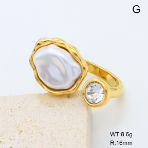 GER001502bhia-066  18K PVD Resin Imitation Pearls & Czech Stones,Handmade Polished  Stainless Steel Ring  BC25100384R