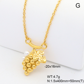 6N3001954vhha-G034  18K PVD Resin Imitation Pearls,Handmade Polished  Stainless Steel Necklace