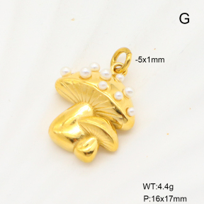 6P3000366ablb-G034  18K PVD Resin Imitation Pearls,Handmade Polished  Stainless Steel Pendant