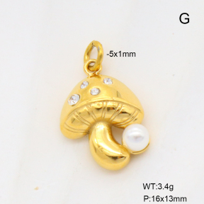 6P3000368vbll-G034  18K PVD Czech Stones & Resin Imitation Pearls,Handmade Polished  Stainless Steel Pendant