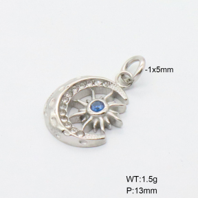 6P4005340bblo-766  Czech Stones,Handmade Polished  Stainless Steel Pendant