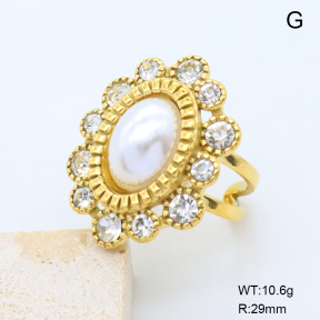 GER001503bhia-066  18K PVD Resin Imitation Pearls & Czech Stones,Handmade Polished  Stainless Steel Ring  BC25080255R-P