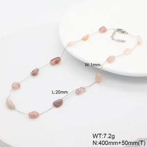 6N4004489bhva-908  Strawberry Quartz  Stainless Steel Necklace