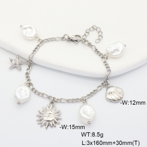 6B3002417ahlv-908  Plastic Imitation Pearl & Czech Stones  Stainless Steel Bracelet