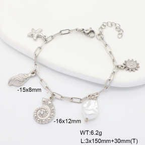 6B3002423vhll-908  Plastic Imitation Pearl & Czech Stones  Stainless Steel Bracelet