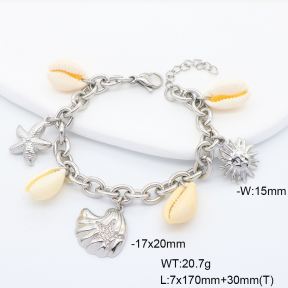 6B3002433vhov-908  Czech Stones & Natural Conch  Stainless Steel Bracelet