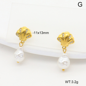 6E3002799ahjb-908  316 Pin Plastic Imitation Pearl & Czech Stones,Handmade Polished  Stainless Steel Earrings