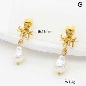6E3002800bhia-908  316 Pin Plastic Imitation Pearl & Czech Stones,Handmade Polished  Stainless Steel Earrings