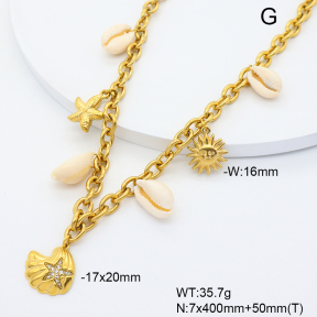 6N3001989aija-908  Czech Stones & Natural Conch  Stainless Steel Necklace