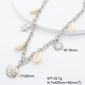 6N3001990vihb-908  Czech Stones & Natural Conch  Stainless Steel Necklace