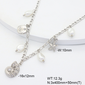 6N3001992ahpv-908  Plastic Imitation Pearl & Czech Stones  Stainless Steel Necklace