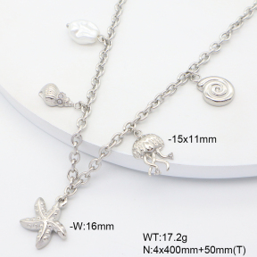 6N3001996biib-908  Plastic Imitation Pearl & Czech Stones  Stainless Steel Necklace