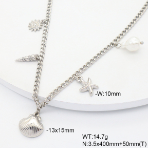 6N3002002ahpv-908  Plastic Imitation Pearl & Czech Stones  Stainless Steel Necklace