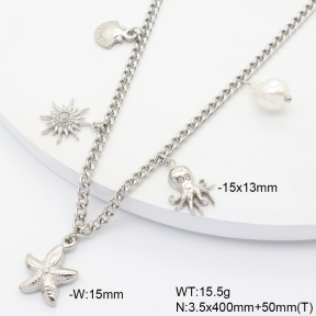 6N3002006aivb-908  Plastic Imitation Pearl & Czech Stones  Stainless Steel Necklace