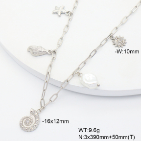 6N3002010vhol-908  Plastic Imitation Pearl & Czech Stones  Stainless Steel Necklace