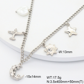 6N3002014aivb-908  Plastic Imitation Pearl & Czech Stones  Stainless Steel Necklace