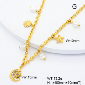 6N3002015vihb-908  Plastic Imitation Pearl & Czech Stones  Stainless Steel Necklace