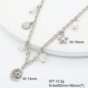 6N3002016ahpv-908  Plastic Imitation Pearl & Czech Stones  Stainless Steel Necklace