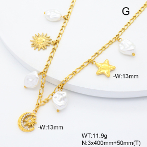 6N3002017vihb-908  Plastic Imitation Pearl & Czech Stones  Stainless Steel Necklace