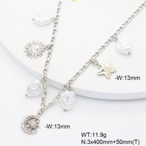 6N3002018ahpv-908  Plastic Imitation Pearl & Czech Stones  Stainless Steel Necklace