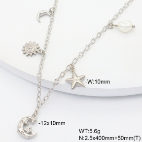 6N3002020aivb-908  Plastic Imitation Pearl & Czech Stones  Stainless Steel Necklace