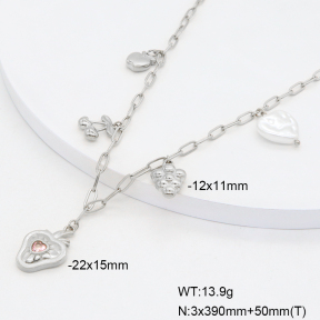 6N3002028vhov-908  Plastic Imitation Pearl & Zircon  Stainless Steel Necklace