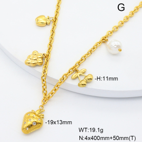 6N3002029aivb-908  Plastic Imitation Pearl & Czech Stones  Stainless Steel Necklace