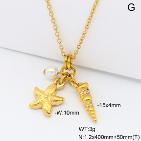 6N3002037ahjb-908  18K PVD Plastic Imitation Pearl & Czech Stones,Handmade Polished  Stainless Steel Necklace