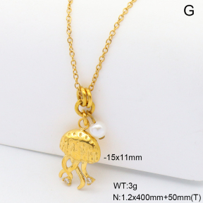 6N3002039bhva-908  18K PVD Plastic Imitation Pearl & Czech Stones,Handmade Polished  Stainless Steel Necklace