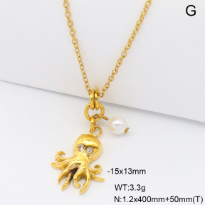 6N3002043vbpb-908  18K PVD Plastic Imitation Pearl & Czech Stones,Handmade Polished  Stainless Steel Necklace