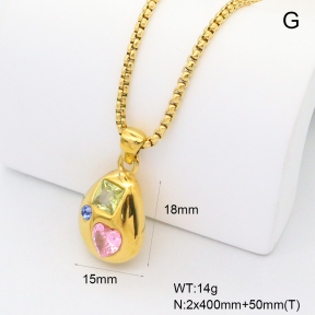 GEN002238bhva-066  18K PVD Czech Stones & Zircon,Handmade Polished  Stainless Steel Necklace  BC25090315N