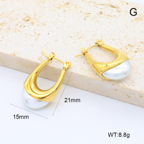 GEE002745bhia-066  316 Pin 18K PVD Resin Imitation Pearls,Handmade Polished  Stainless Steel Earrings  BC24080292E-P
