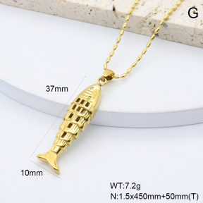 GEN002267bhva-066  18K PVD Abalone Shell & Czech Stones,Handmade Polished  Stainless Steel Necklace  BC25070189N-AE