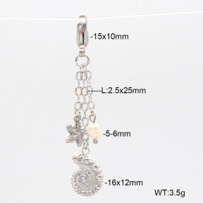 6BC000098bhia-908  Czech Stones & Cultured Freshwater Pearls  Stainless Steel Bikini Charms