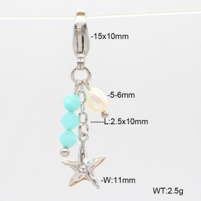 6BC000106bhbl-908  Czech Stones & Amazonite & Cultured Freshwater Pearls  Stainless Steel Bikini Charms