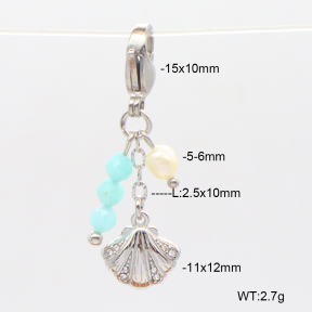 6BC000110vhha-908  Czech Stones & Amazonite & Cultured Freshwater Pearls  Stainless Steel Bikini Charms